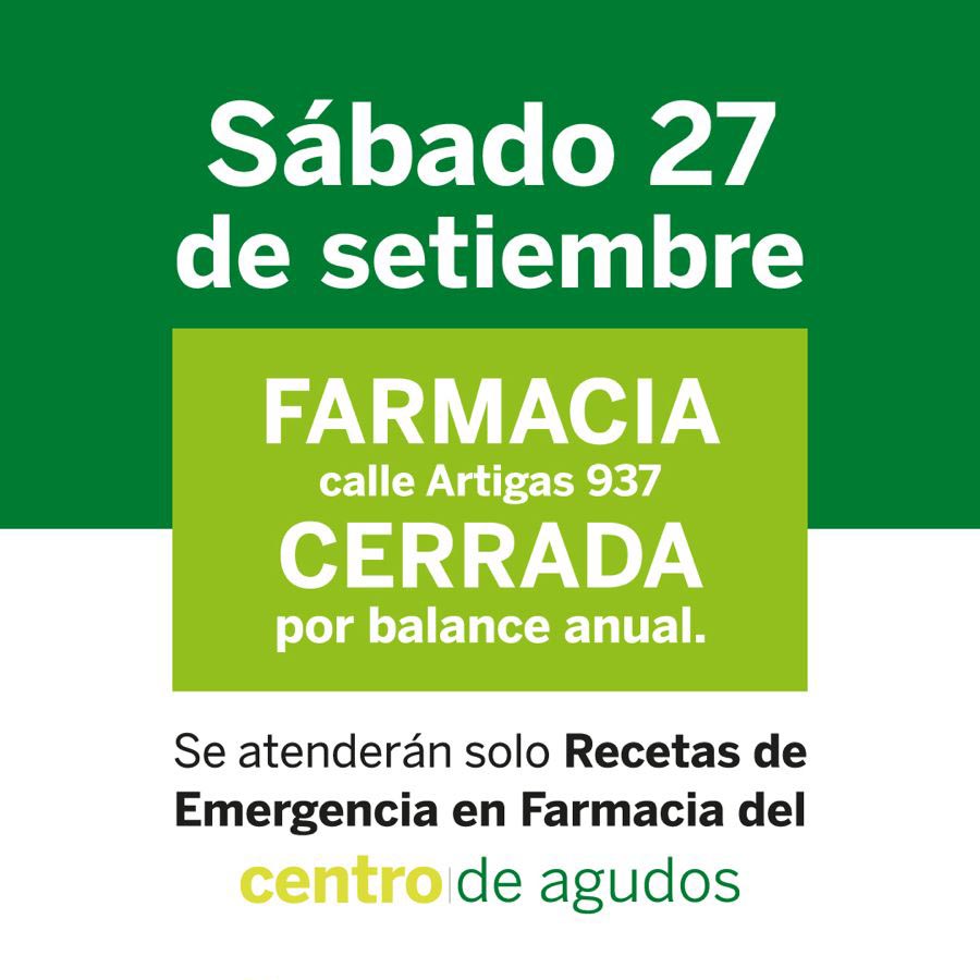 Sábado 27 de setiembre: Farmacia cerrada por Balance